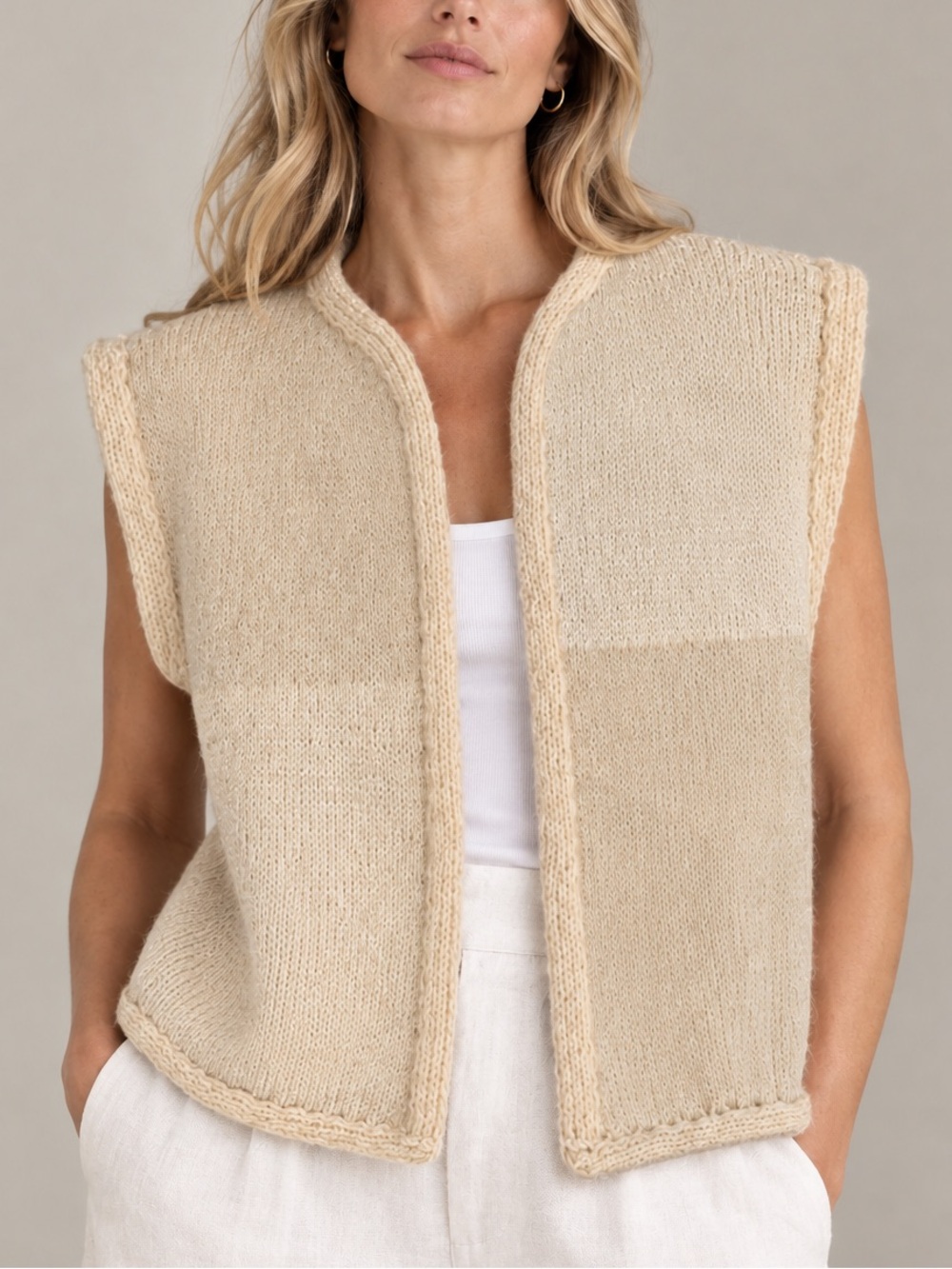 Hand Knit Cream Open Vest